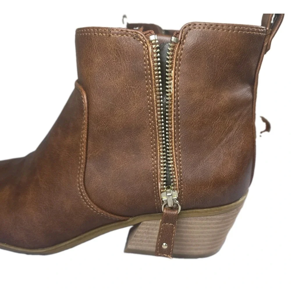 Dr Scholls Lawless Copper Brown Western Ankle Booties Side Zip Women Size 10M